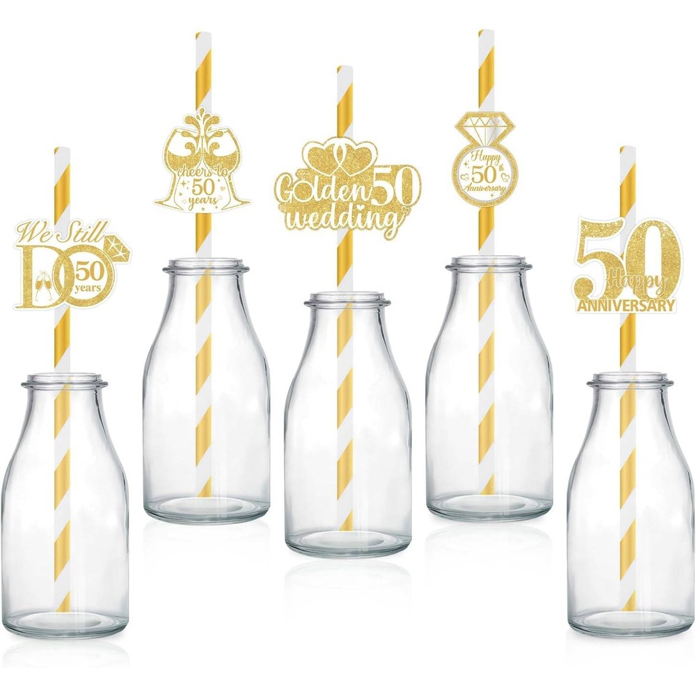 50th Anniversary Straws Gold 60-Piece Party‎ Decorations Wedding Anniversary